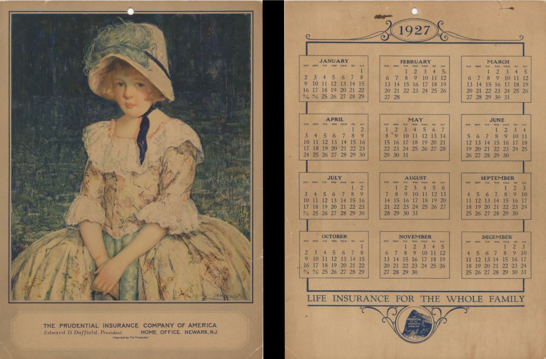 Prudential Insurance Co. of America Newark, N.J. Calendar dated 1927 -  Insurance