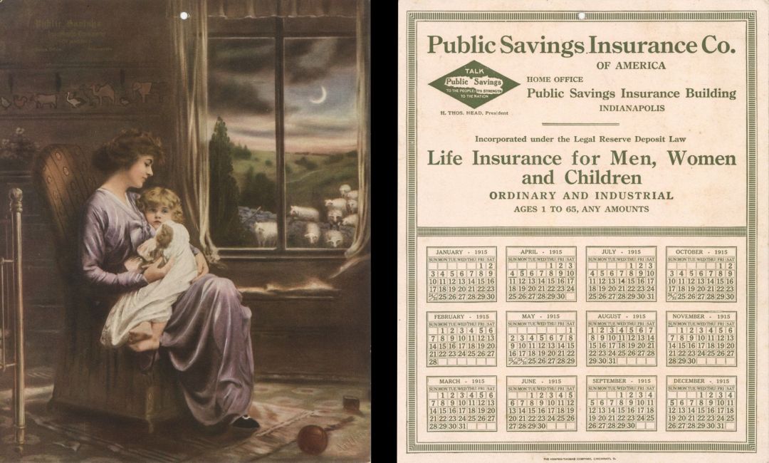 Public Savings  Insurance Co. of America Calendar dated 1915 -  Insurance