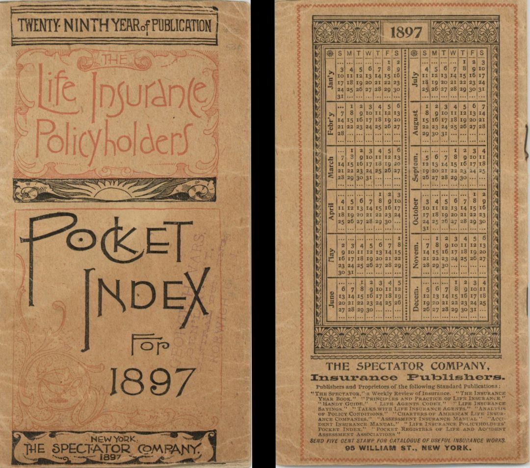 Spectator Company Insurance Publishers Brochure with Calendar dated 1897 -  Insurance