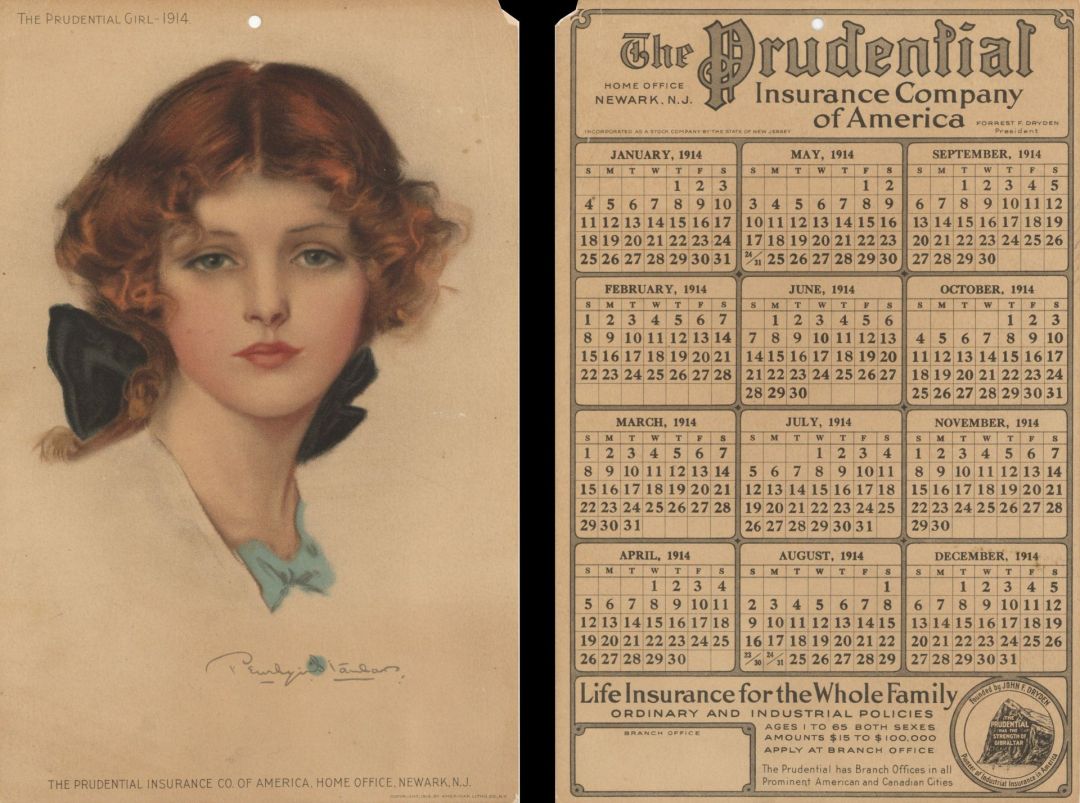 Prudential Insurance Co. of America, Home Office, Newark, N.J. Calendar dated 1914 -  Insurance