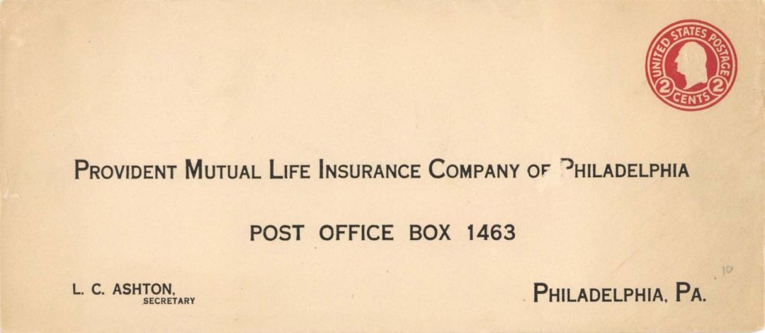 Provident Mutual Life Insurance Company of Philadelphia Envelope -  Insurance
