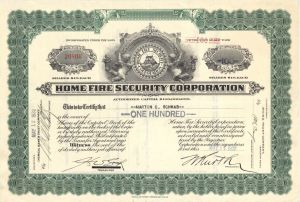 Home Fire Security Corp.  - 1932 dated Stock Certificate