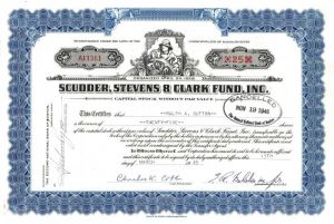 Scudder, Stevens and Clark Fund, Inc. - Investment Firm Stock Certificate