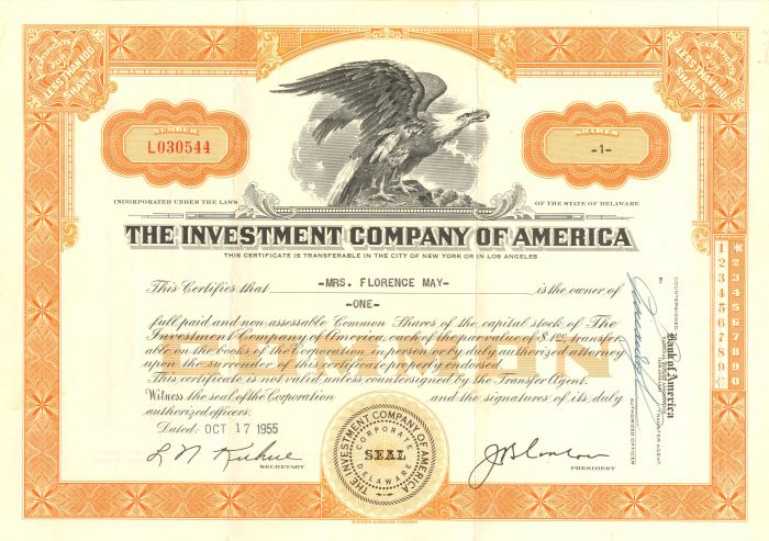 Investment Co. of America - Stock Certificate