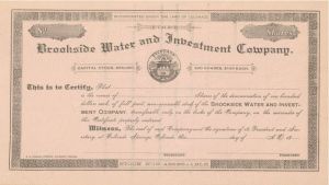 Brookside Water and Investment Co. - Stock Certificate