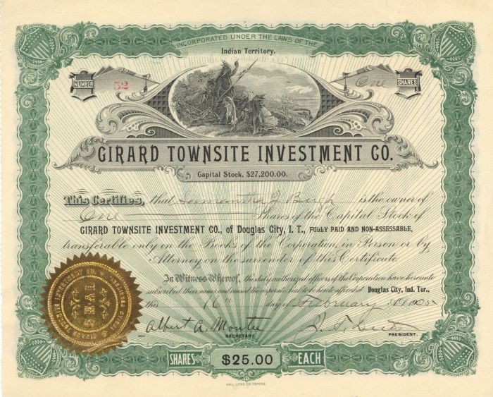 Girard Townsite Investment Co. - Stock Certificate