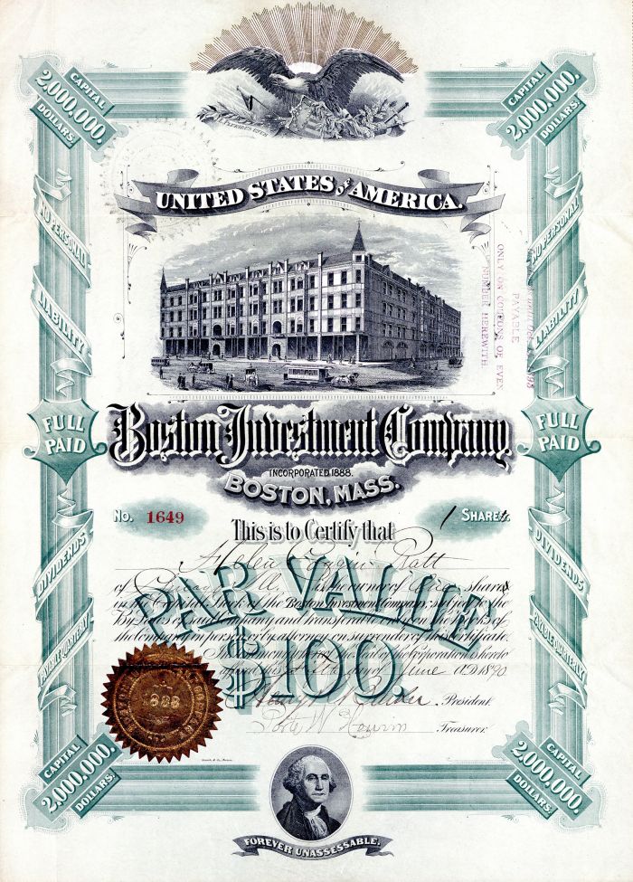 Boston Investment Co. - Stock Certificate