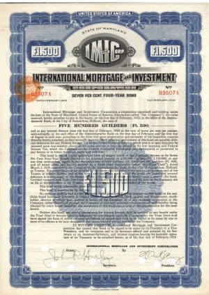 International Mortgage and Investment Corporation - 500 Guilders Bond