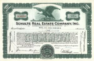 Schulte Real Estate Company, Inc. - 1950 dated Investment Stock Certificate