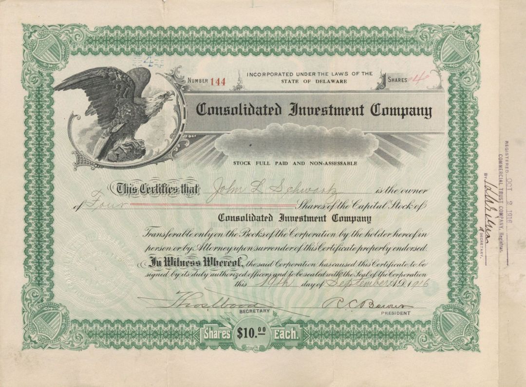 Consolidated Investment Co. - Stock Certificate