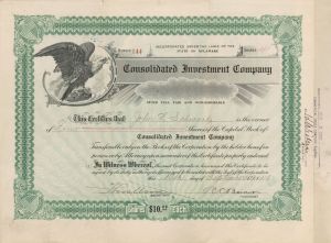 Consolidated Investment Co. - Stock Certificate