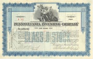Pennsylvania Investing Co.  - 1928 dated Stock Certificate