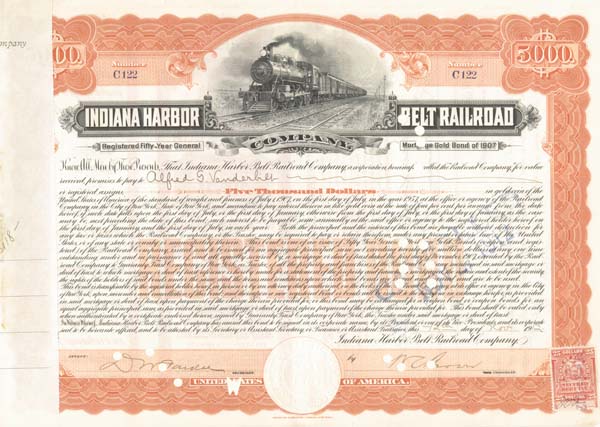 Alfred G. Vanderbilt, William K. Vanderbilt, Jr. - Indiana Harbor Belt Railroad - Bond