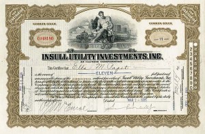 Samuel Insull, Jr. - Insull Utility Investments Inc. - Stock Certificate (Uncanceled)