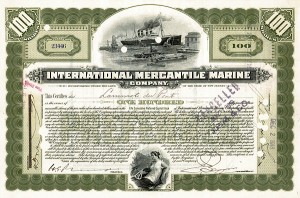 Lammot du Pont issued to and signed International Mercantile Marine - Company that Made the Titanic - Stock Certificate
