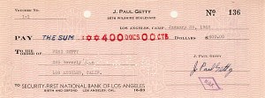 J. Paul Getty signed check - The Man behind the Movie "All the Money in the World"