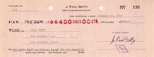 J. Paul Getty Signed Check - 1941-49 dated Autograph Check - The Man behind the Movie All the Money in the World