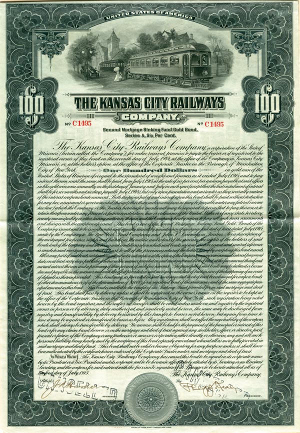 Kansas City Railways Co. $100 Bond