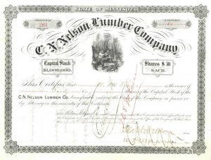 C. N. Nelson Lumber Company - Stock Certificate - Friedrich (Frederick) Weyerhäuser did business with this Company