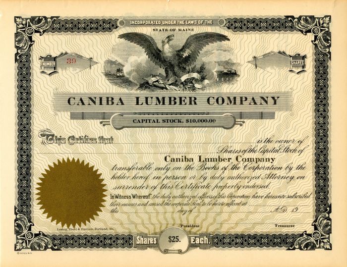 Caniba Lumber Co. - Stock Certificate