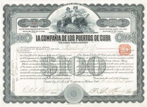 La Compania de los Puertos de Cuba - 1912 dated Havana Stock of $100 of U.S. Gold - Uncanceled)