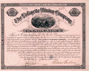 Garret A. Hobart - Lafayette Mining Co. - Stock Certificate