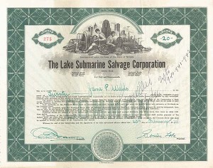Simon Lake - Lake Submarine Salvage - Stock Certificate (Uncanceled)