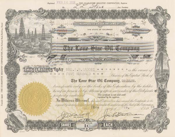 Lone Star Oil Co. - Stock Certificate