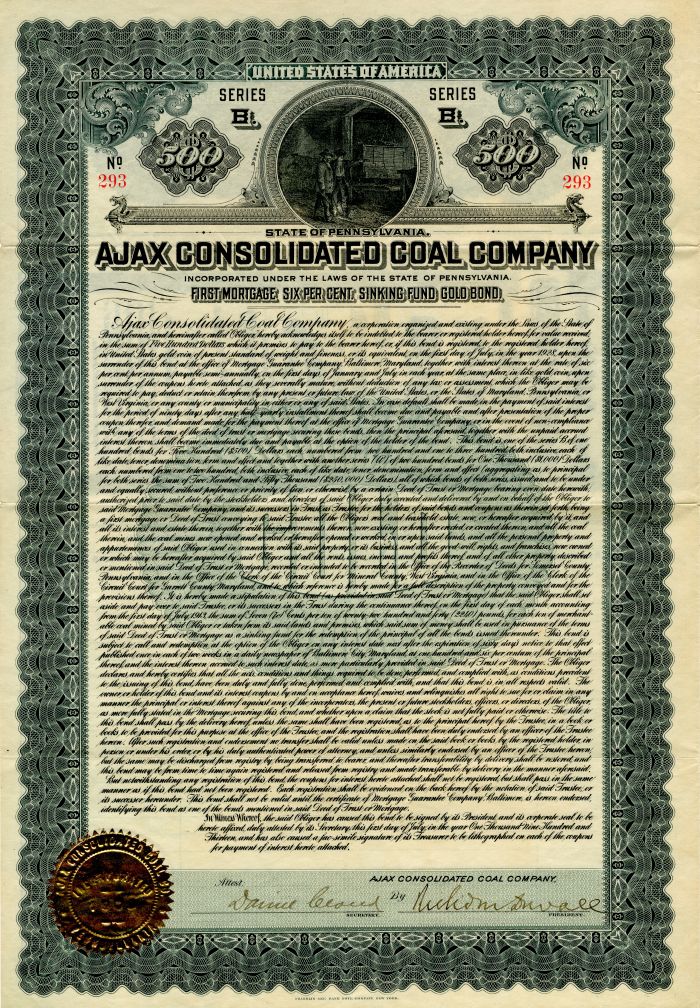 Ajax Consolidated Coal Company - $500 Bond