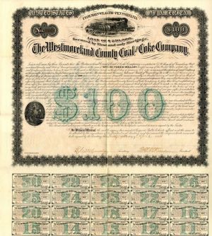 Westmoreland County Coal and Coke Co. - $100 Bond (Uncanceled)