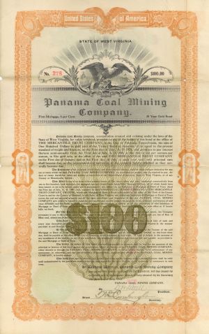 Panama Coal Mining Co. - $100 Mining Bond