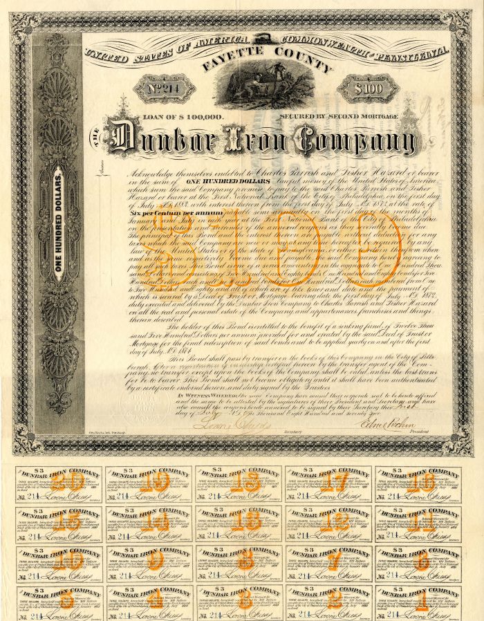 Dunbar Iron Co. - $100 Bond