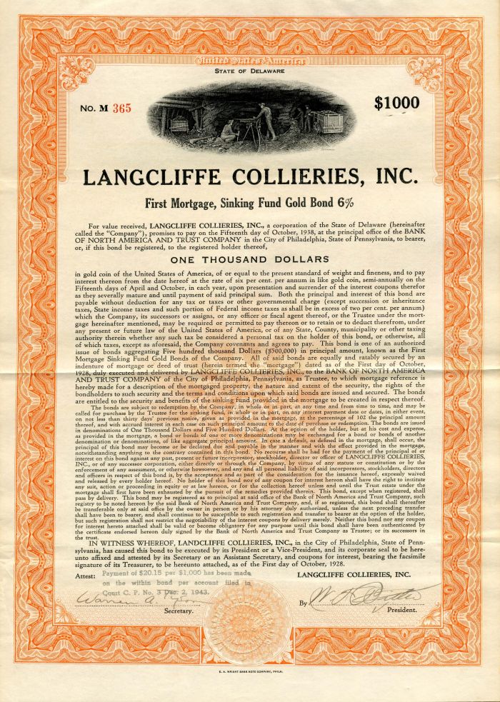 Langcliffe Colliers, Inc. - $1,000 Bond