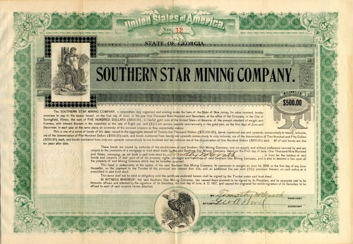 Southern Star Mining Co. - $500 Bond