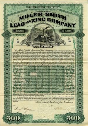 Moler-Smith Lead and Zinc Co. - $500 Bond (Uncanceled)