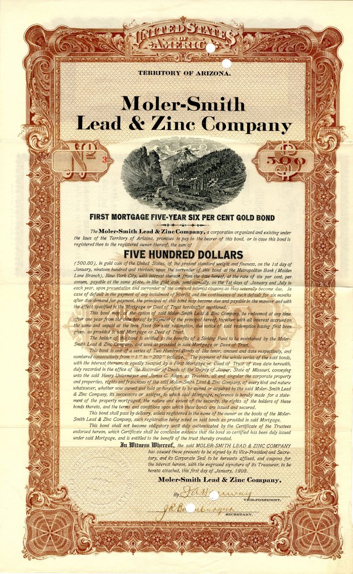 Moler-Smith Lead and Zinc Co. - $500 Bond