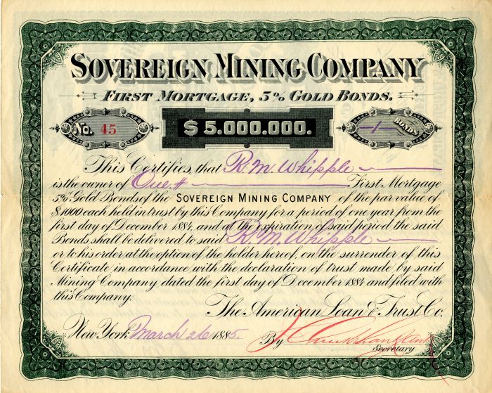 Sovereign Mining Co. - $5,000 Bond