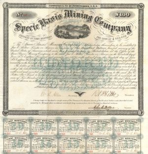 Specie Basis Mining Co. - 1866 dated $100 Mining Bond