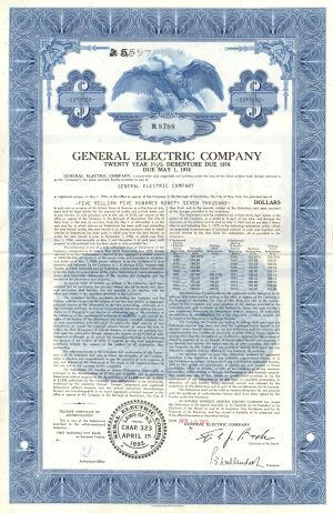 General Electric Co. - 1956-1973 dated over $1,00,000 Denominated Bond