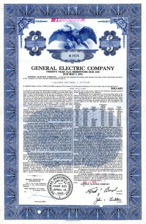 General Electric Co. - 1956-1975 dated $1,00,000 Denominated Bond