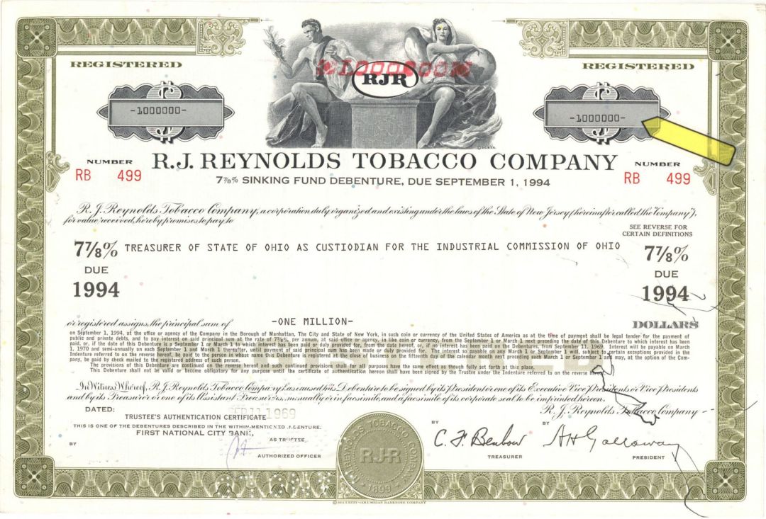 R.J. Reynolds Tobacco Co. - $1,000,000 Denominated 1969 dated Bond