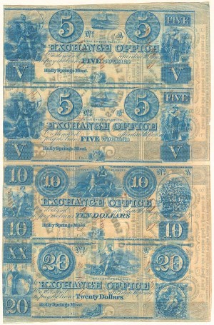 Overprinted Exchange Office/Bank of Louisiana Uncut Obsolete Sheet - Broken Bank Notes