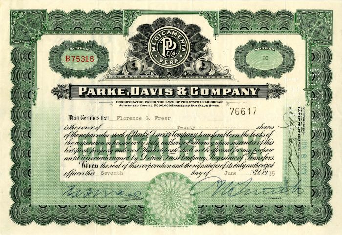 Parke, Davis & Company - Stock Certificate