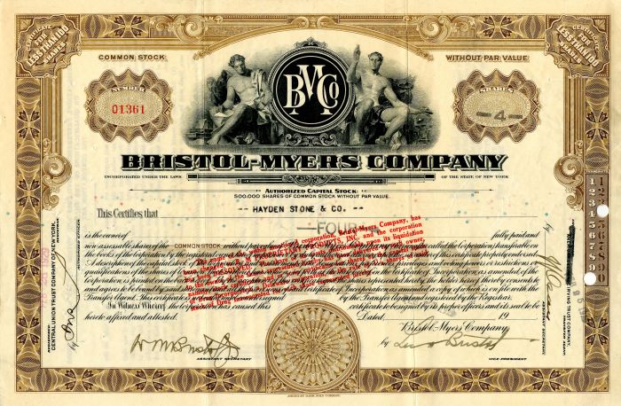 Bristol-Myers Co. - Stock Certificate