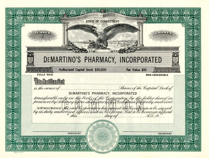 DeMartino's Pharmacy, Incorporated - Stock Certificate