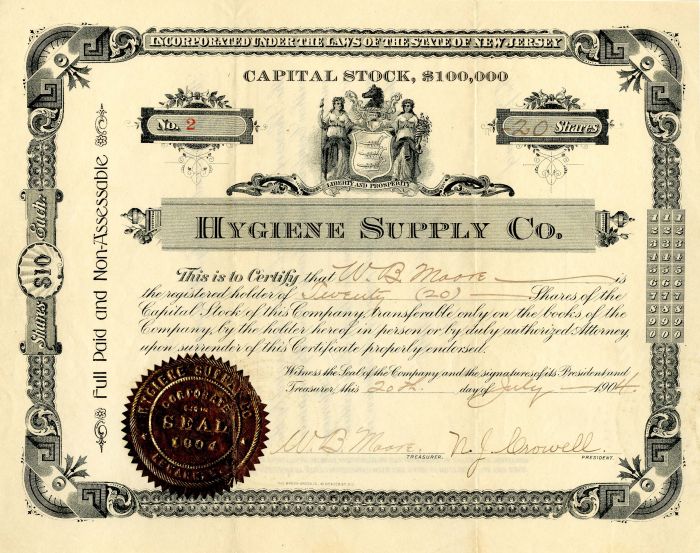 Hygiene Supply Co. - Stock Certificate