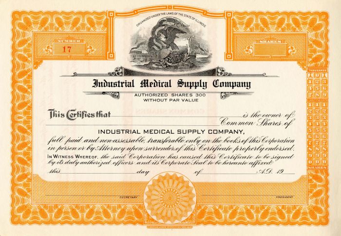 Industrial Medical Supply Co. - Stock Certificate