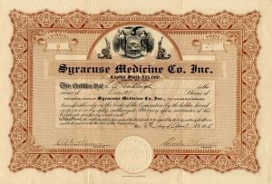 Syracuse Medicine Co. Inc. - Stock Certificate