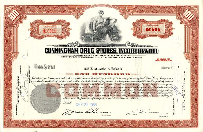 Cunningham Drug Stores, Incorporated - Stock Certificate