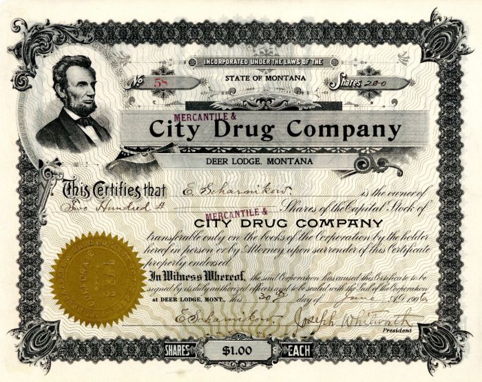 City Drug Co. - Stock Certificate